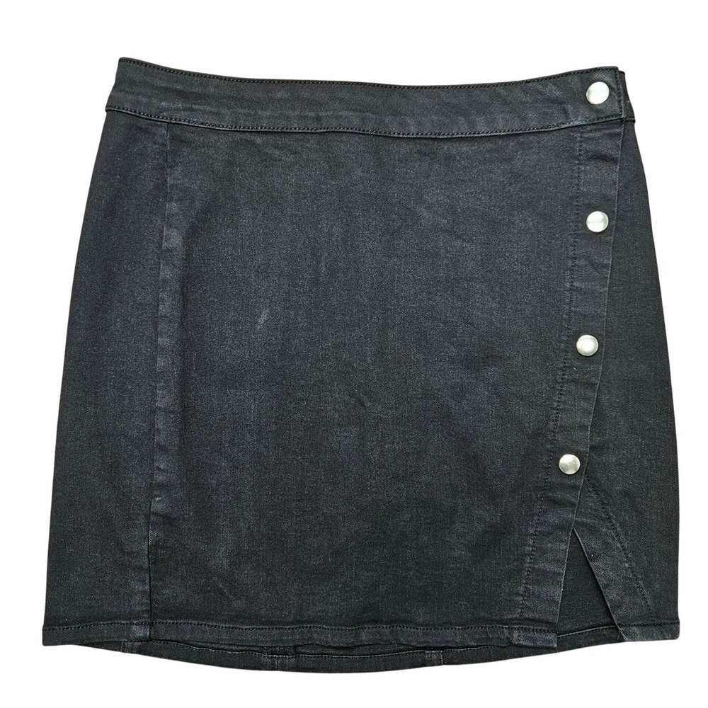 PacSun Denim Wrap Mini Skirt Women 27 Black Snap Button Front Slit Indie Grunge